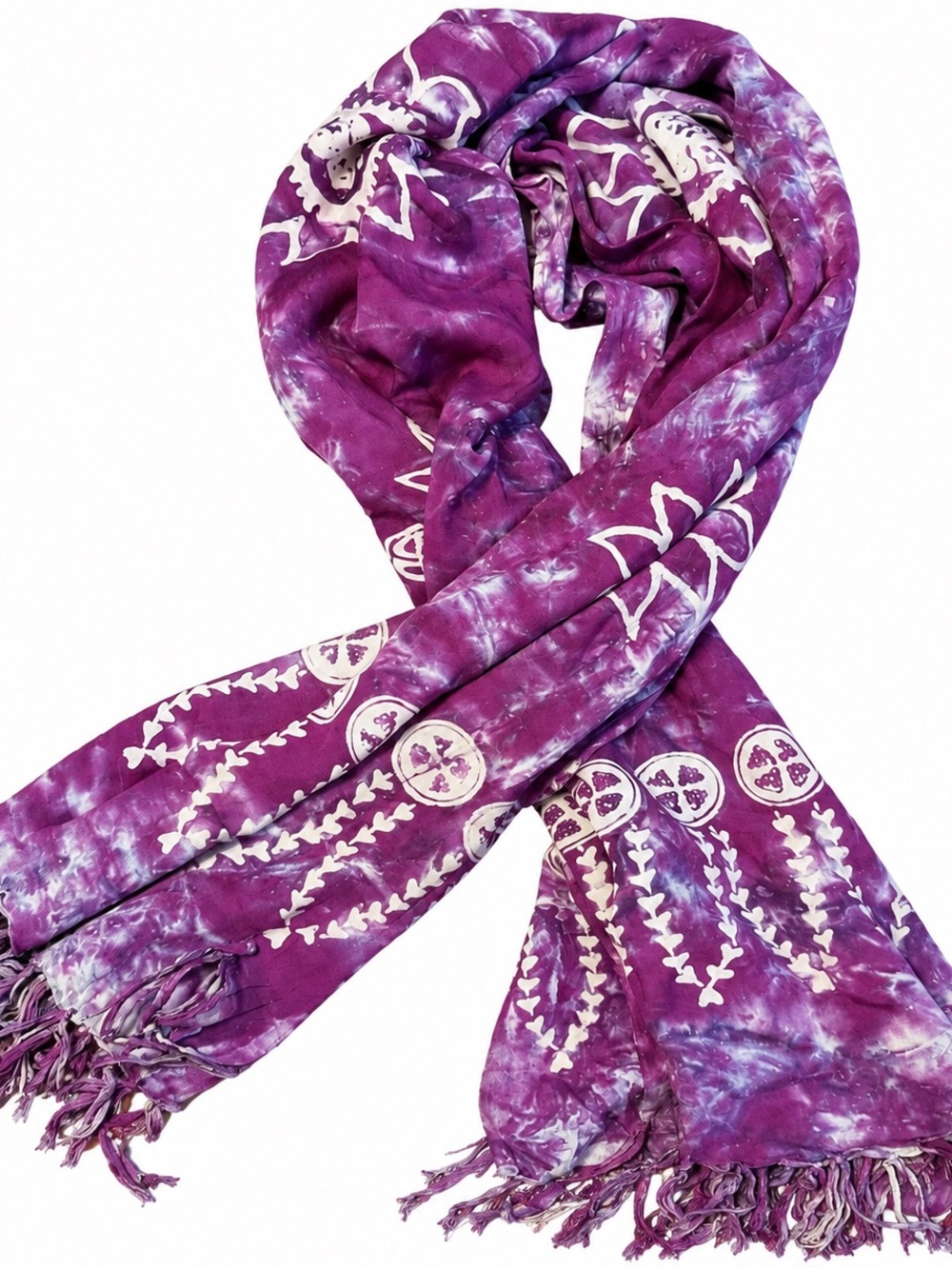 Purple Batik Tie Dye Butterfly Floral Oversized Scarf Wrap Shawl 60x46 Boho